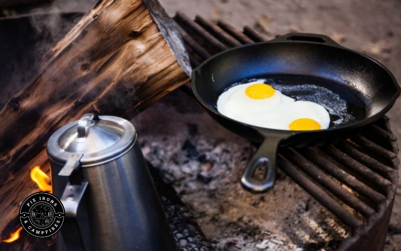 Fried eggs over a campfire